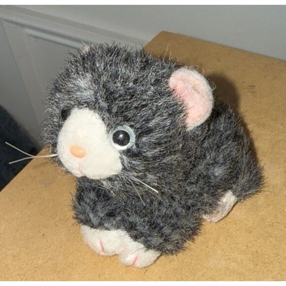 Vintage Gray & White Vibrating Cat Plush Toy Pull Cord Kitten Stuffed Animal - Picture 2 of 6